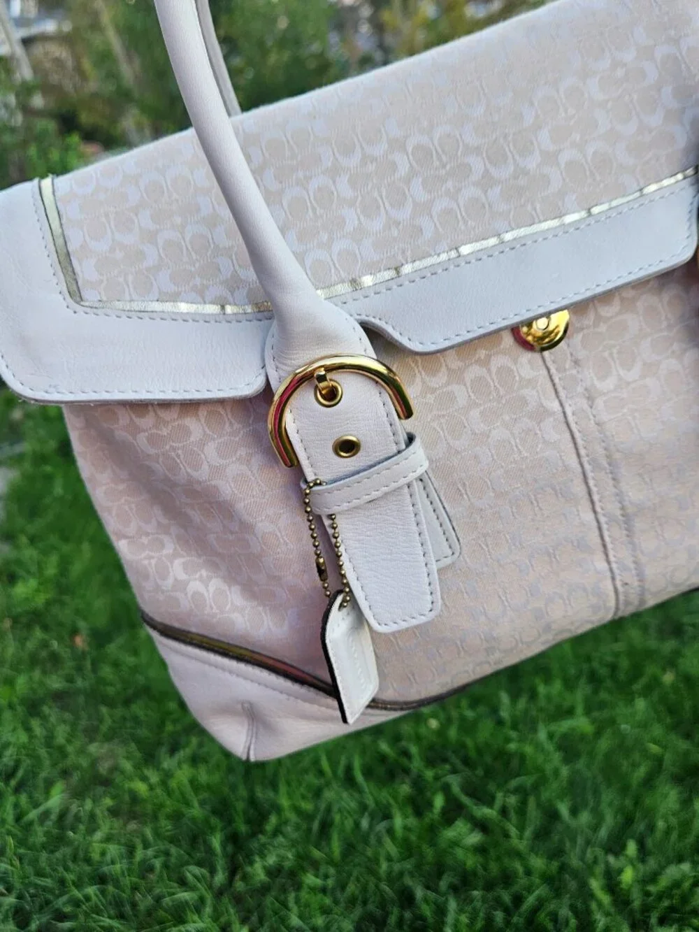 Vintage Coach Y2K Soho Buckle Cream Leather Buckle Satchel Shoulder Bag & Wallet